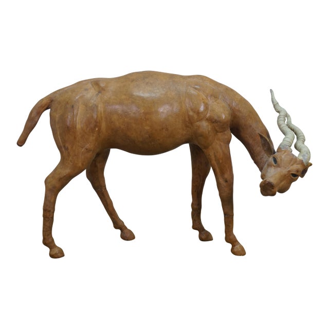 1960s Artisan Italian Leather Antelope Gazelle Blackbuck Figurine Statue 14" For Sale