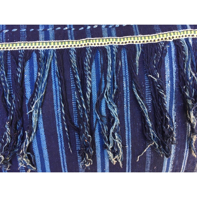 African Indigo Textile Pillow W/ Fringe Chairish