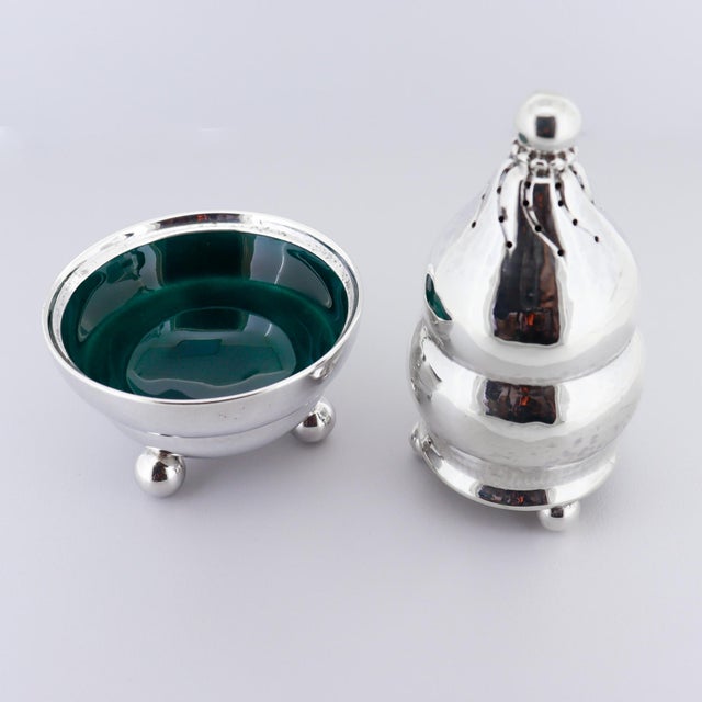 Early 20th Century Georg Jensen Sterling Silver & Enamel Pepper Shaker and Salt Cellar Pair #410 For Sale In Philadelphia - Image 6 of 13