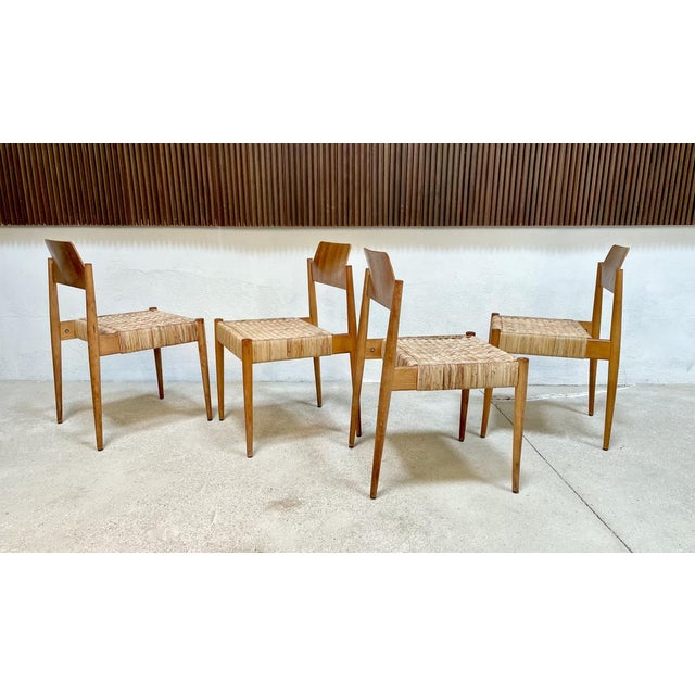 German Beech and Wicker SE 119 Dining Chairs by Egon Eiermann for Wilde + Spieth, 1950s, Set of 4 For Sale - Image 16 of 18