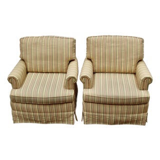 Pair of Vintage Re-Upholstered Co Swivel Arm Chairs Attributed to Hickory Chair Furniture For Sale