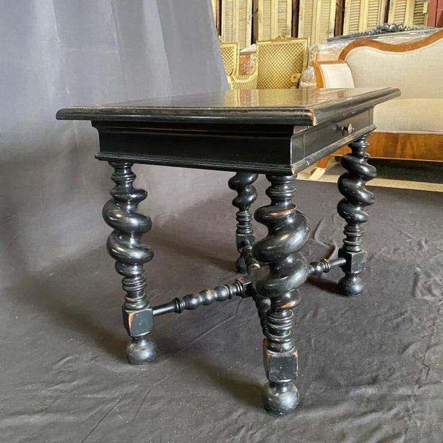 Phillip II Baroque Style Ebonized Side Table With Barley Twist Legs For Sale In Portland, ME - Image 6 of 11