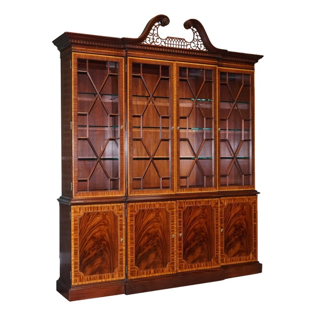 Large Georgian Style Mahogany Breakfront Bookcase For Sale