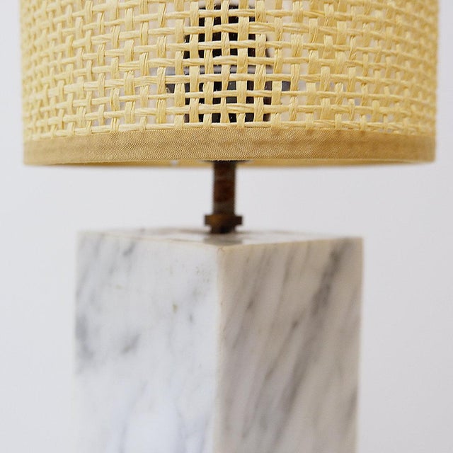 Vintage Marble Table Lamp with Raffia Shade For Sale - Image 12 of 13