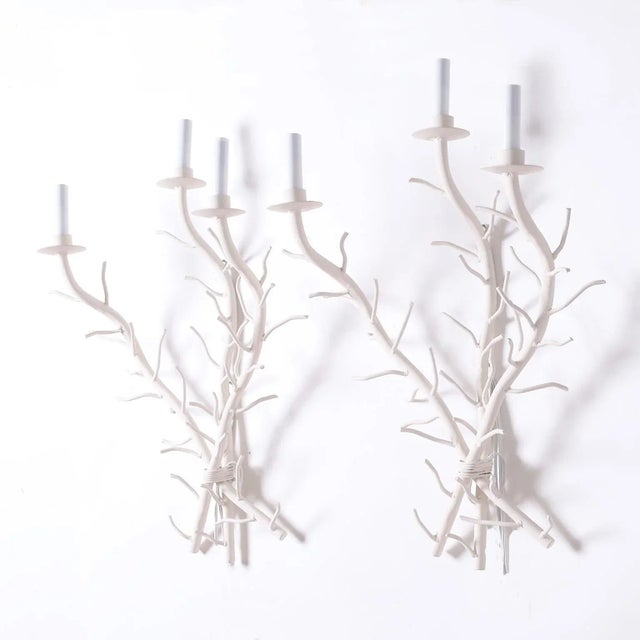 Chic pair of vintage Italian wall sconces crafted with metal in a modern stylized coral form having a flat white finish.