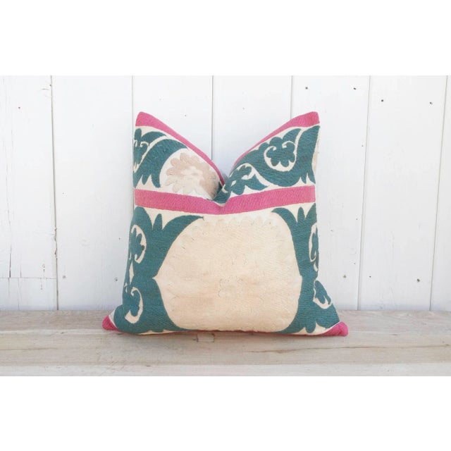 Indian Summer Pink Vintage Suzani Pillow For Sale - Image 3 of 9