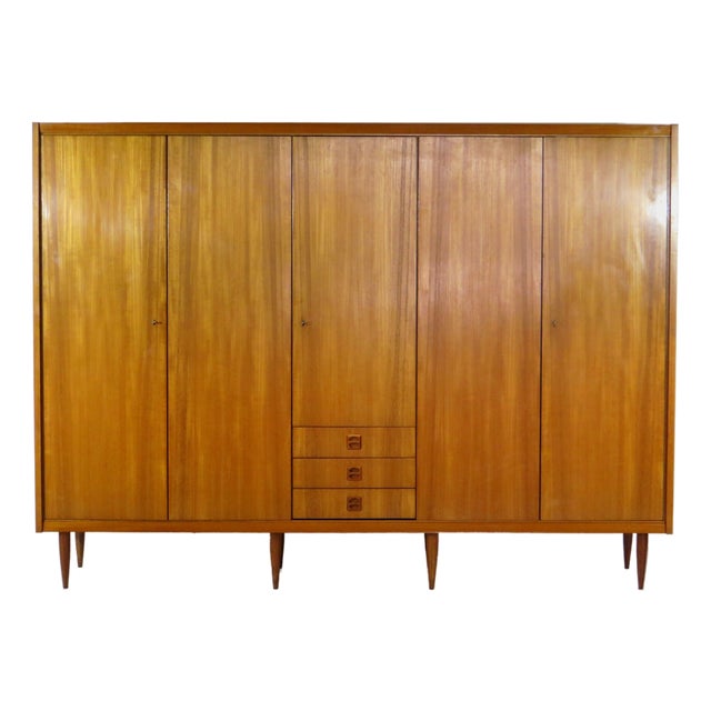 Large Mid-Century Modern Five-Door Wardrobe in Teak, 1960s For Sale