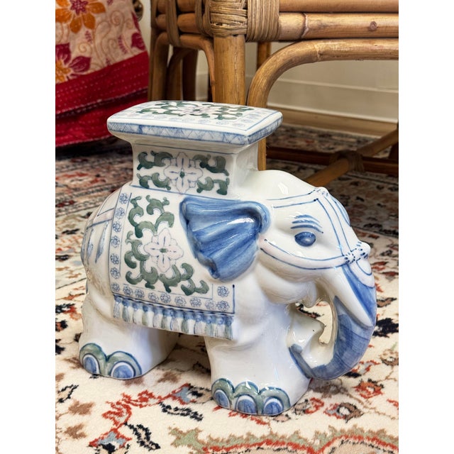 Vintage Ceramic Blue and White Elephant Stand For Sale - Image 12 of 12