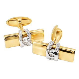 Late 20th Century 14K Two Tone White Gold Knot Men's Cufflinks, Pair For Sale