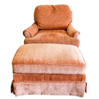 Coral Plush Lounge Chair With Ottoman For Sale