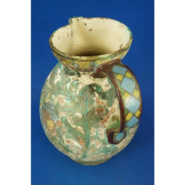 20th Century Majolica Ceramic Jug Vase with Robin, Scratched Decoration by Zulimo Aretini, Italy, 1920s For Sale - Image 14 of 18