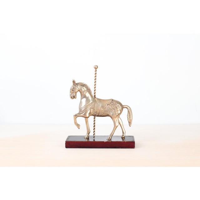 Mid-Century Brass Carousel Horse Figurine on Wood Base, Whimsical Home Decor For Sale - Image 16 of 17