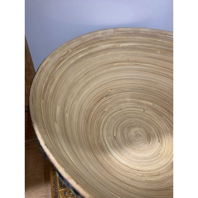 1980’s Vintage Bamboo Bowl With Black Lacquer & Capiz Shell Exterior For Sale - Image 4 of 9