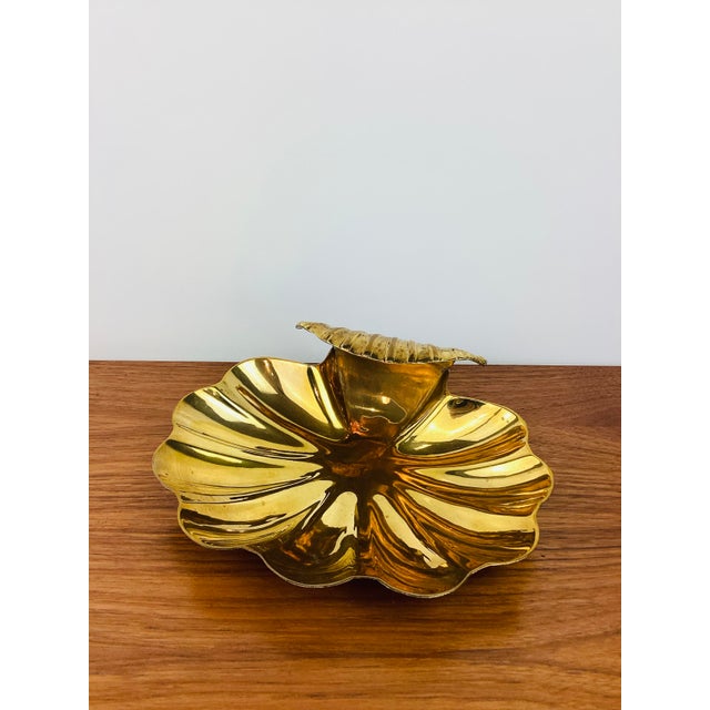 Vintage Brass Clam Shell Serving Tray made of brass scalloped shape curled handle measures appx - 11.5"W - 9.5"D - 4"T...