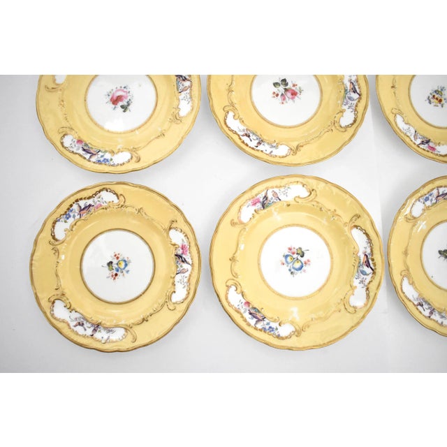 Victorian Set of 9 Hand-Painted Sevres-Style Porcelain Small Plates With Flowers & Birds For Sale - Image 3 of 13