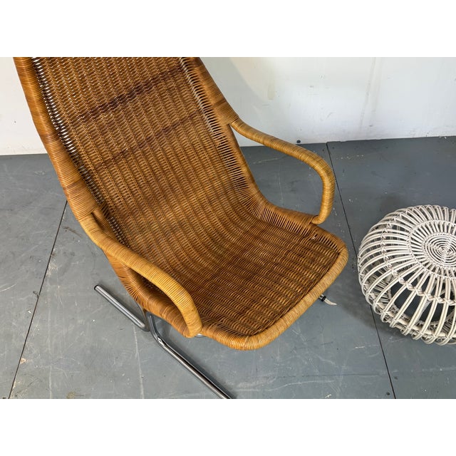 Mid-Century Modernist Rattan and Steel Lounge Chair by Dirk van Sliedregt for Gebroeders Jonkers Noordwolde, 1950s For Sale - Image 9 of 10