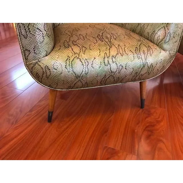 Wood Italian Mid-Century Modern Club Chairs With Faux Snake Skin - a Pair For Sale - Image 7 of 9