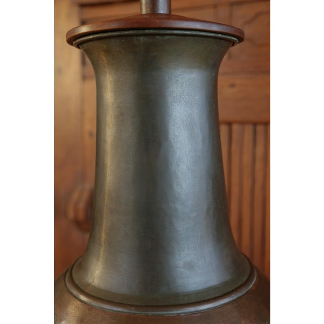 Burnt Umber Vintage 60s Mid-Century Chinoiserie Brass & Copper Urn Large Table Lamp, Beautiful Dark Patina For Sale - Image 8 of 18