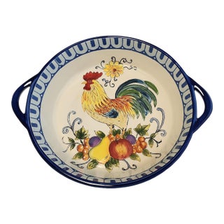 Vintage Italian Rooster Large Twin Handled Serving Platter For Sale