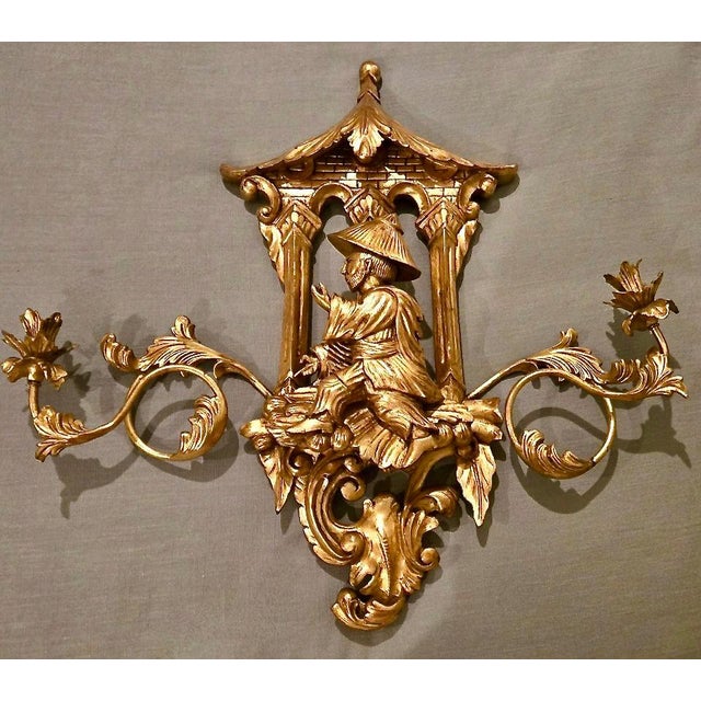 A show-stopping pair of chinoiserie candle sconces. These spectacular sconces would create a magical sparkle in a living...