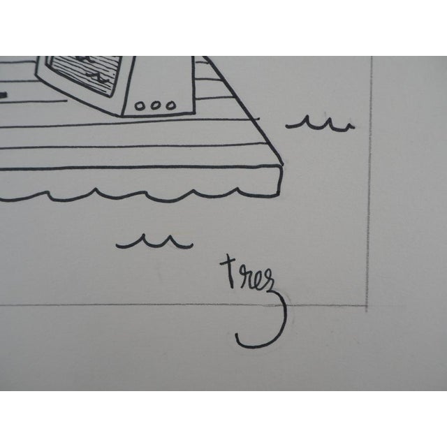 Alain Trez, Télé à la Mer, Mer à la Télé, Ink Drawing on Paper For Sale - Image 4 of 5