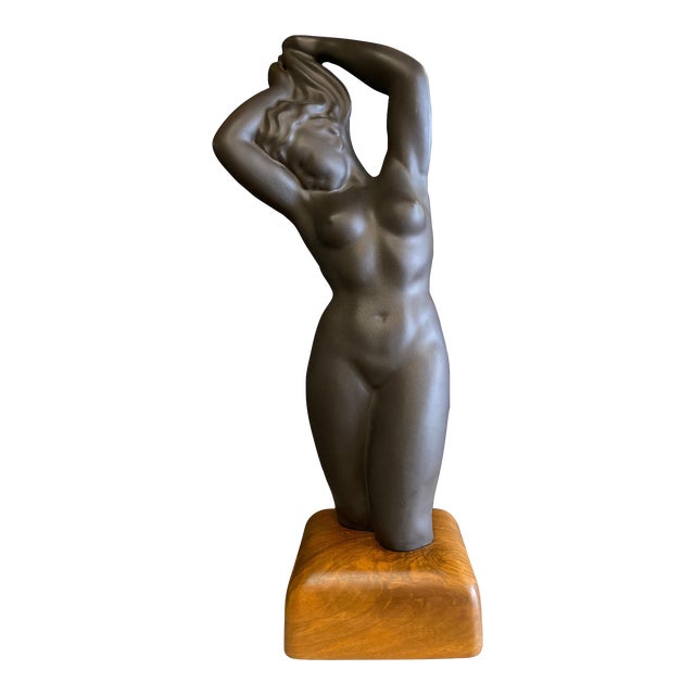 Circa 1940s French Bronze Glazed Ceramic Statue of Nude Female, Louis Giraud For Sale