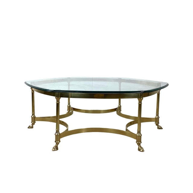 Metal Brass & Glass Coffee Table | Hollywood Regency Style, Hoof Foot Base For Sale - Image 7 of 18