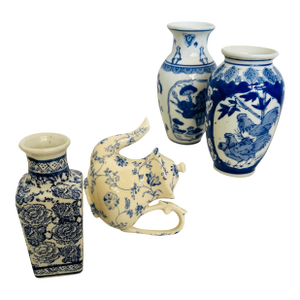 Mixed Lot of Mini Blue & White Vases