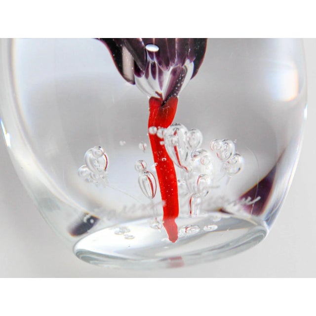 Transparent Daum France Blown Crystal Art Glass Paperweight Signed Egg Shape Red Blue White For Sale - Image 8 of 12