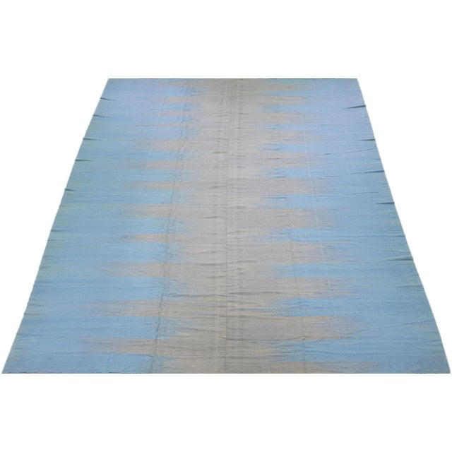 Abstract 2010s Blue & Gray Modern Kilim Wool Rug Flatweave With Abstract Motif For Sale - Image 3 of 7
