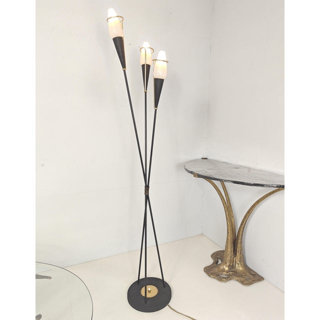 1960s Vintage French Metal and Glass Floor Lamp, 1960 For Sale - Image 5 of 11