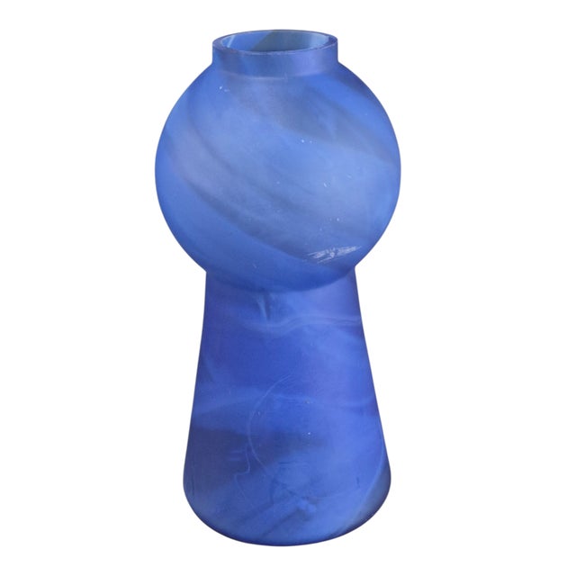 Glass Mid-Century Modern Italian Art Glass Blue Swirl Unusual Shape Vase For Sale - Image 7 of 7