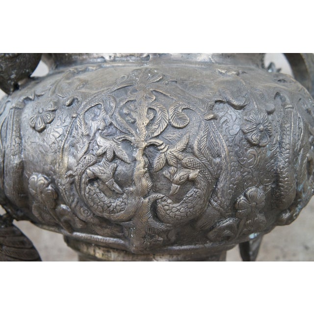 Metal Mid 20th Century Figural Indian Bronze Outdoor Elephant Planter Handled Floor Urn For Sale - Image 7 of 12
