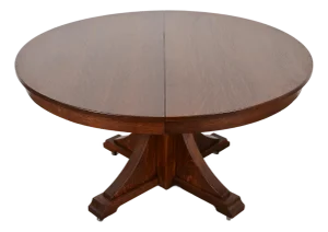 Stickley Brothers Antique Mission Oak Arts & Crafts Pedestal Extension Dining Table, Newly Refinished