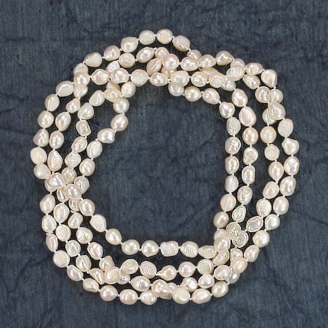 Gemstone Ajd, 64 in White Culture Fresh Water Pearl Infinity (Claspless) Necklace For Sale - Image 7 of 11
