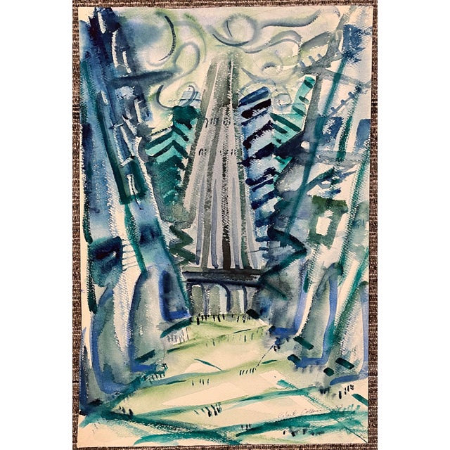 Mid-Century Modern 1953 Robert Colborne Modern Landscape Watercolor For Sale - Image 3 of 4