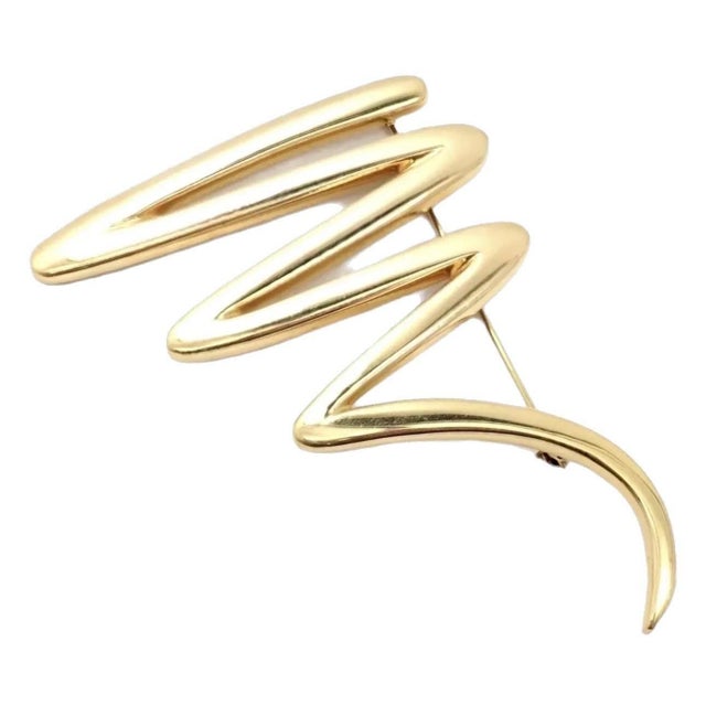 Metal Tiffany & Co. Picasso Large Zig Zag 18k Yellow Gold Scribble Pin/Brooch, 31 Gm For Sale - Image 7 of 18