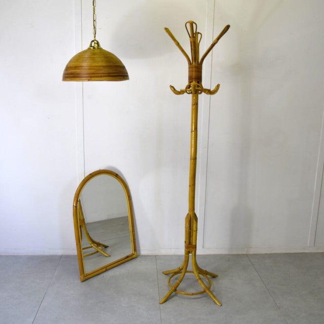 Light Yellow Vintage Italian Bamboo & Rattan Coat Rack, 1960s For Sale - Image 8 of 10
