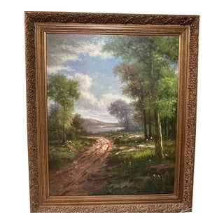 1960s 72 Inch Massive and Monumental Landscape Oil Painting Ornate Frame For Sale