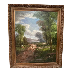 1960s 72 Inch Massive and Monumental Landscape Oil Painting Ornate Frame