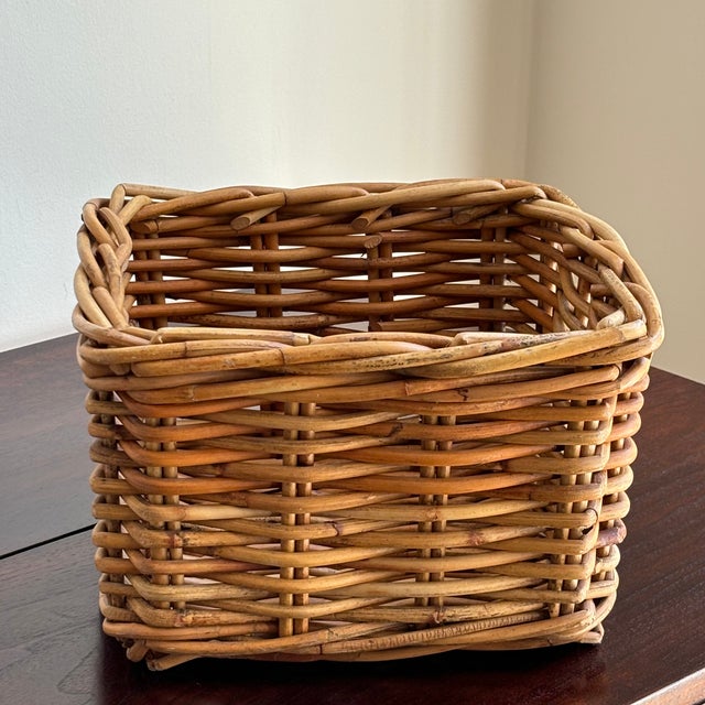 Farmhouse Petite Handwoven Vintage Storage Basket For Sale - Image 3 of 10