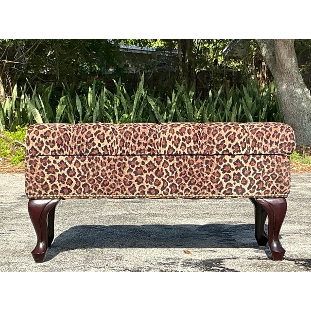 Late 20th Century Vintage Regency Tufted Leopard Ottoman Bench For Sale - Image 5 of 11