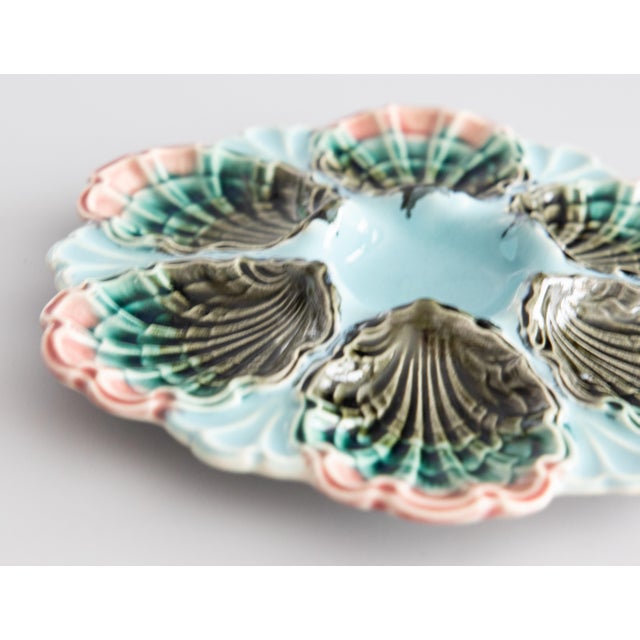 Antique French Fives Lille Majolica Turquoise Oyster Plate For Sale - Image 4 of 7
