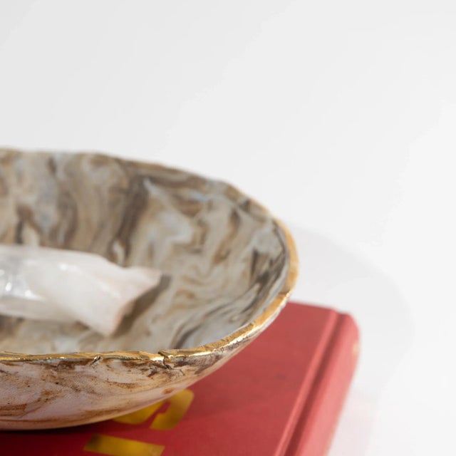 Vintage Tan and Off White Marbled Studio Pottery Bowl For Sale In New York - Image 6 of 12