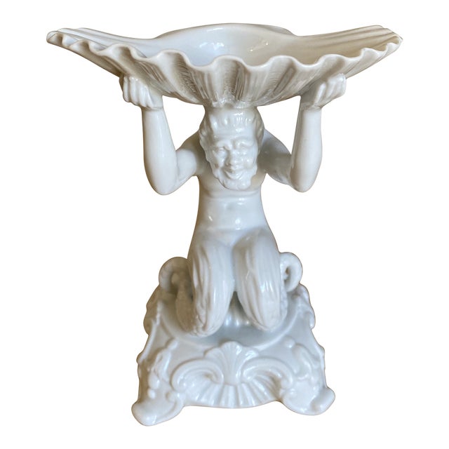 Early 20th Century Italian Ginori Blanc De Chine Sea Creature Holding Shell For Sale