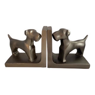 Vintage Pewter Dog Bookends- Set of 2 For Sale