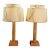 1960s Mid-Century Rattan Lamps With Two Tiered Fiberglass Drum Shades, Pair For Sale