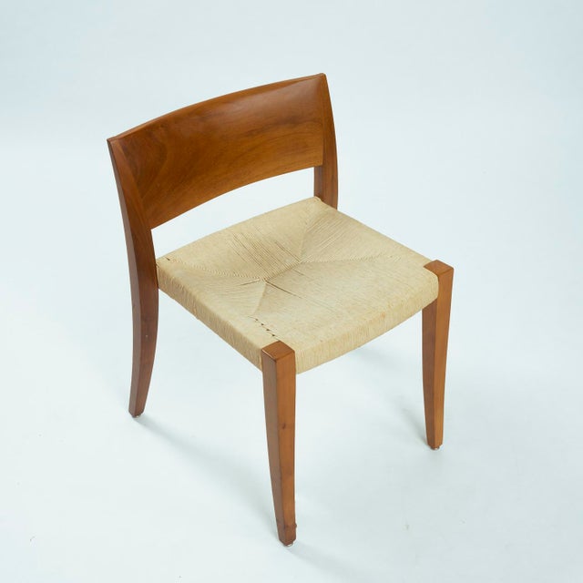 Stackable Walnut Wood and Papercord Diningchairs from Molteni & Co., Stackable, Italy 1990s, Set of 4 For Sale - Image 9 of 18