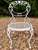 French Country Vintage Woodard Chantilly Rose Wrought Iron Side Chairs — Set of 3 | Original White / Grey Paint | Stamped Maker’s Mark For Sale - Image 3 of 12