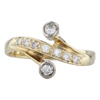 0.33ctw Diamond Bypass Ring 14k Yellow Gold Size 9 Contoured, Size 9 For Sale